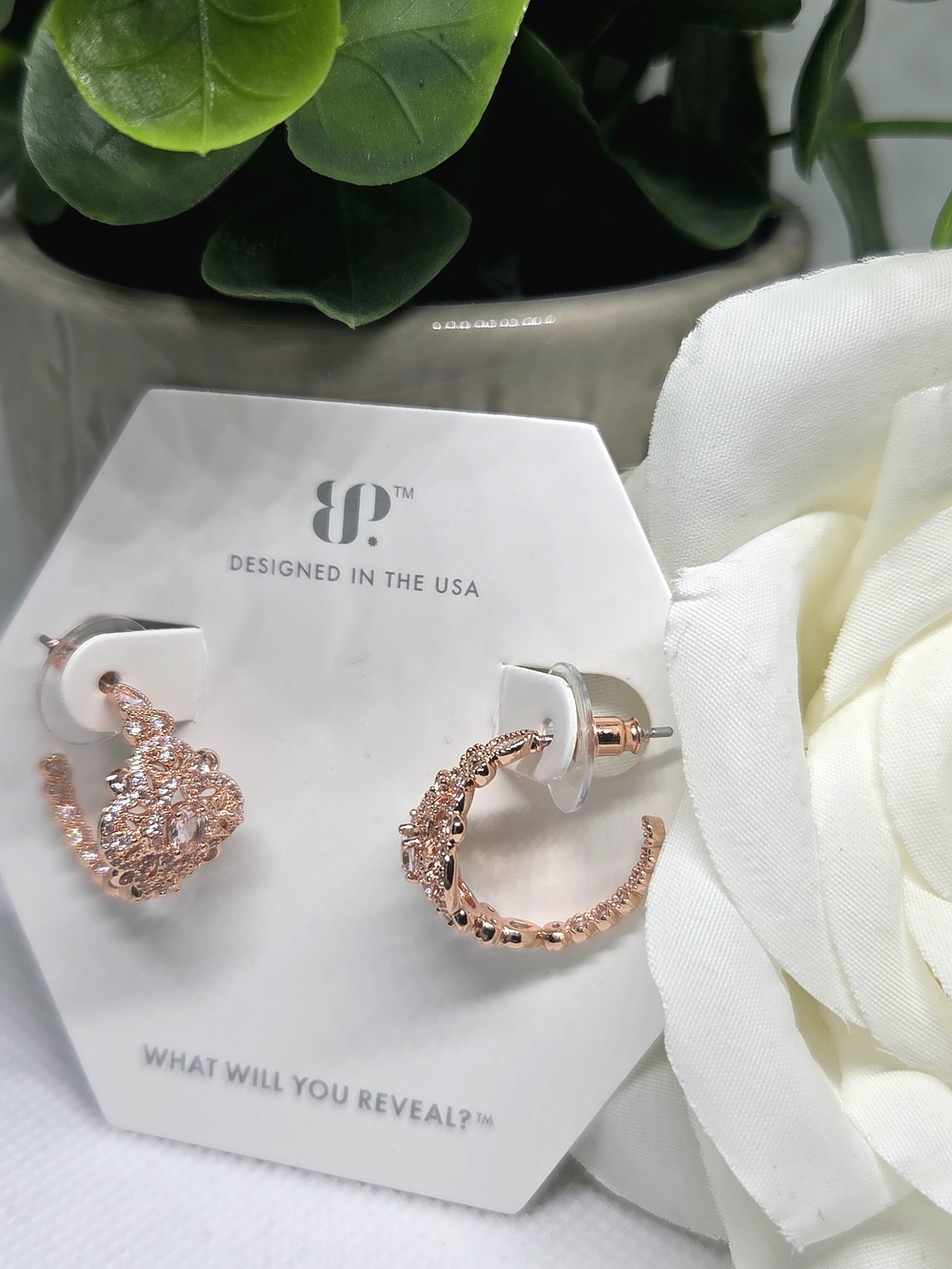BP Rose Gold Pavé Crystal Hoop Earrings